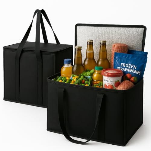 musbus 2-Pack, XL-Large Insulated Grocery Shopping Bags, Black, Reusable Bag,Thermal Zipper,Collapsible,Tote,Cooler,Food Transport hot and Cold,Camping, delivery Groceries Freezer - Image 1