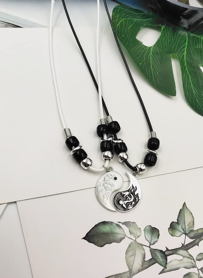 SYOSI Stainless Steel Yin Yang Pendant Necklace and Bracelet Set, 2 Pieces Dragon Yin Yang Adjustable Cord Bracelets, 2 Pieces Dragon Yin Yang Pendant Necklace Chains for Friendship Boyfriend Girlfriend - Image 5