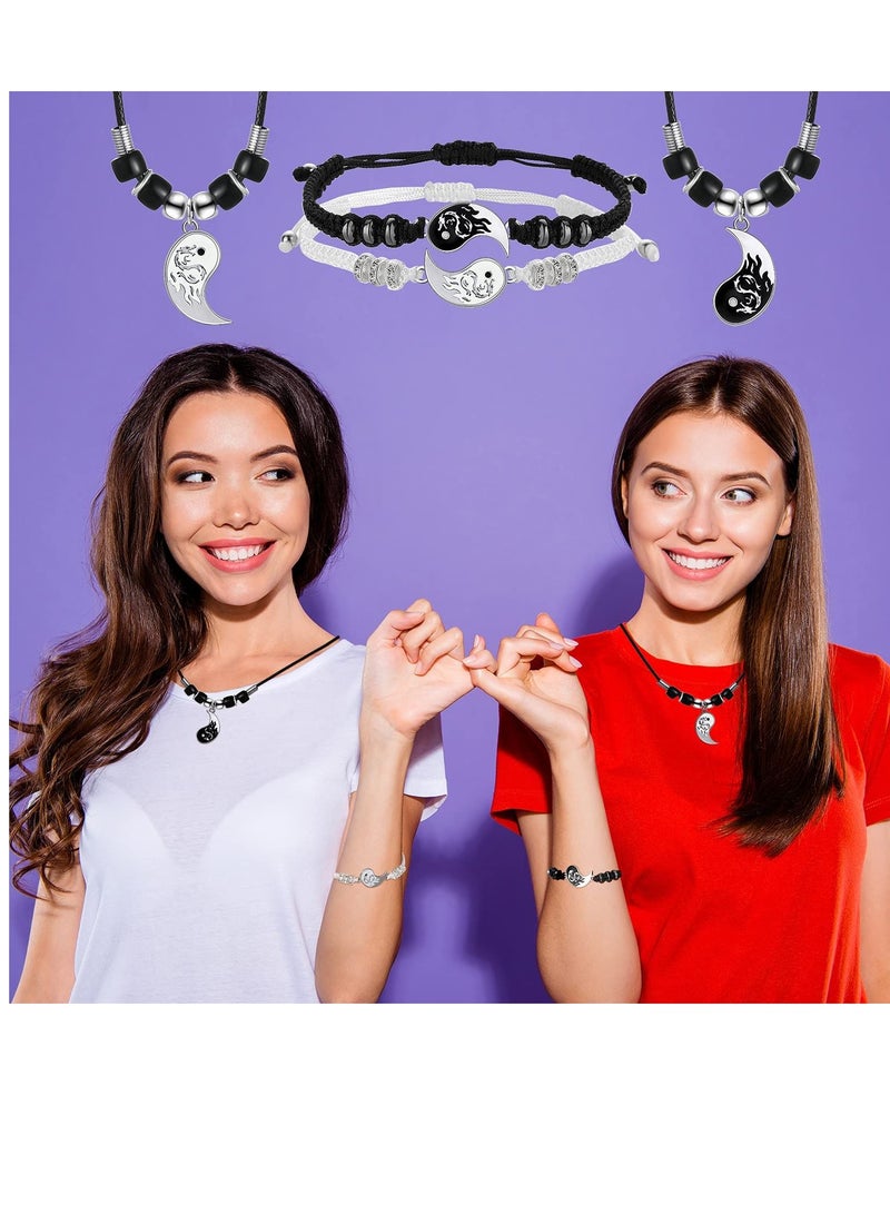 SYOSI Stainless Steel Yin Yang Pendant Necklace and Bracelet Set, 2 Pieces Dragon Yin Yang Adjustable Cord Bracelets, 2 Pieces Dragon Yin Yang Pendant Necklace Chains for Friendship Boyfriend Girlfriend - Image 3
