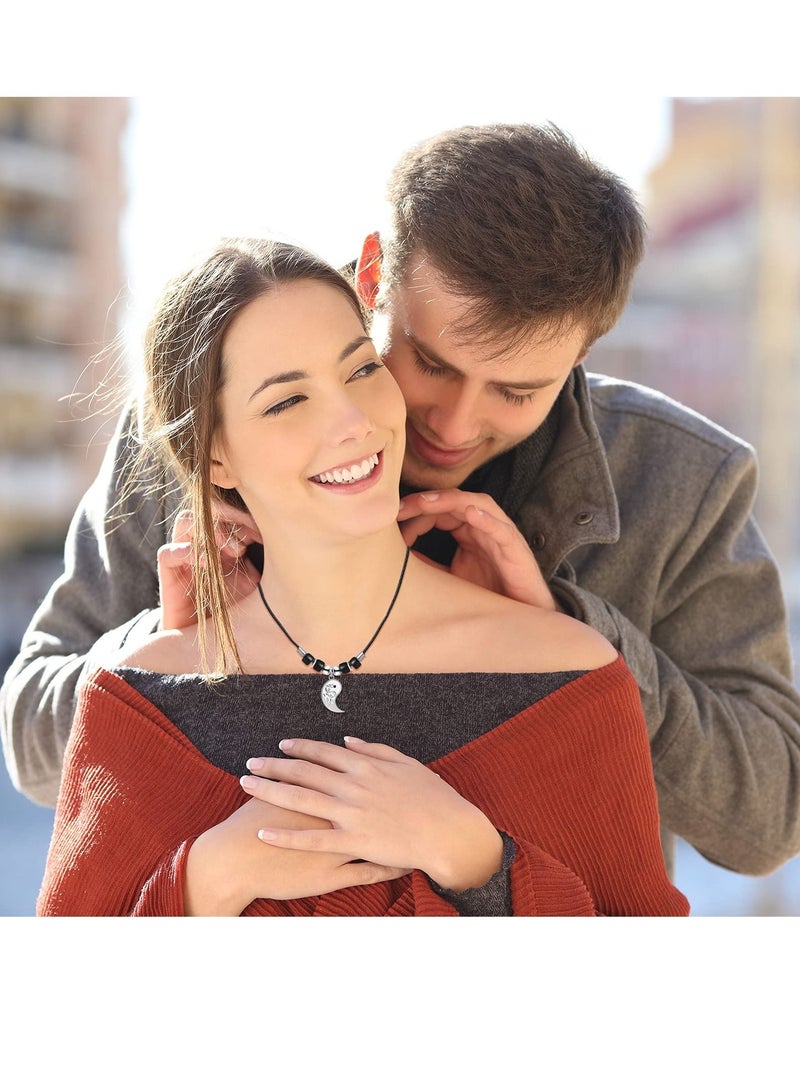 SYOSI Stainless Steel Yin Yang Pendant Necklace and Bracelet Set, 2 Pieces Dragon Yin Yang Adjustable Cord Bracelets, 2 Pieces Dragon Yin Yang Pendant Necklace Chains for Friendship Boyfriend Girlfriend - Image 2