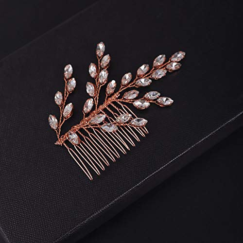 FXmimior Wedding Bridal Rose Gold Hair Accessories, Crystal Hair Comb, Bridal Headpiece, Rhinestone Comb (rose gold) - Image 5