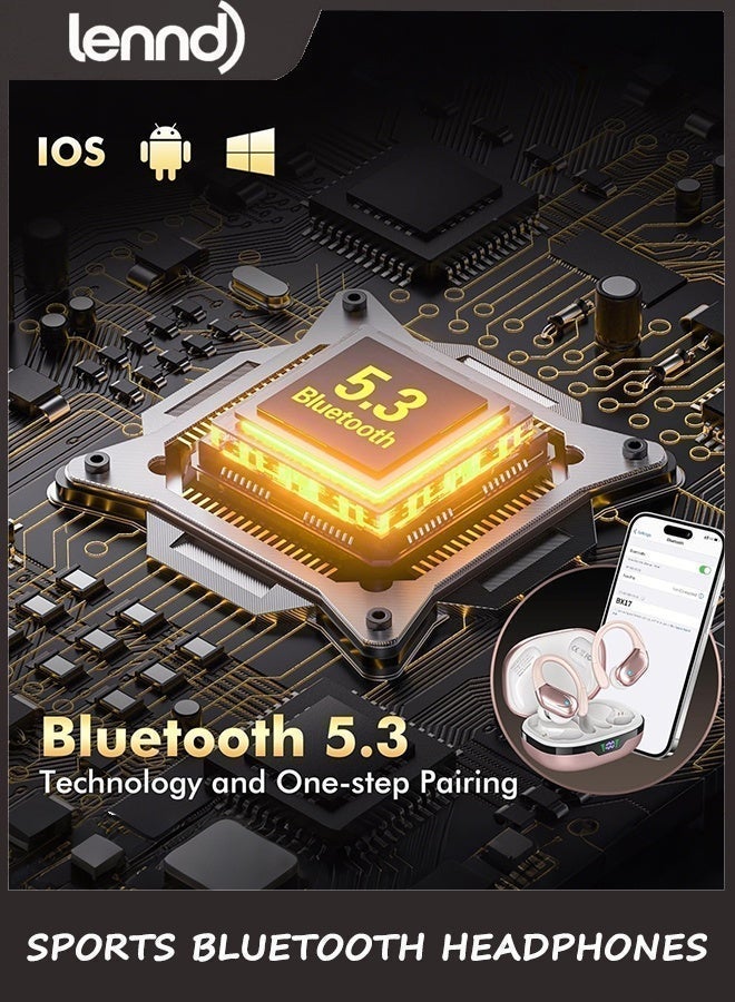 LENND Open Ear Earbuds Wireless Earbuds, Sports Bluetooth Headphones, 80Hrs Playtime Ear Buds with LED Power Display, Noise Canceling Headset, IPX7 Waterproof Earphones for Workout/Running - Image 5