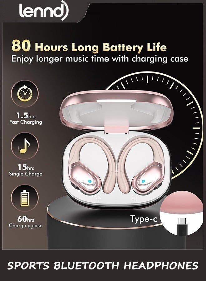 LENND Open Ear Earbuds Wireless Earbuds, Sports Bluetooth Headphones, 80Hrs Playtime Ear Buds with LED Power Display, Noise Canceling Headset, IPX7 Waterproof Earphones for Workout/Running - Image 3