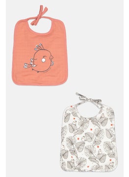 Dp Am Toddlers Boy 2 Pcs Allover Print Bib Set, Dark Peach/White Combo  - Image 1