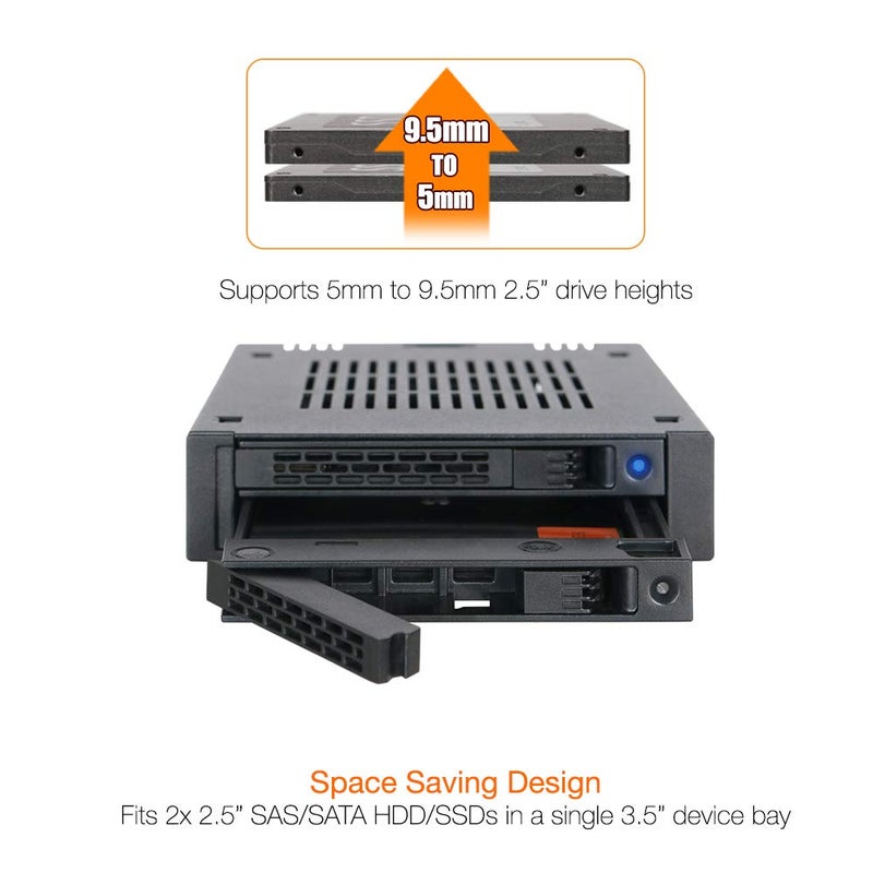 ICY DOCK 2 Bay 2.5 SAS/SATA HDD/SSD Mobile Rack for External 3.5â€ Bay | ExpressCage MB742SP-B - Image 3
