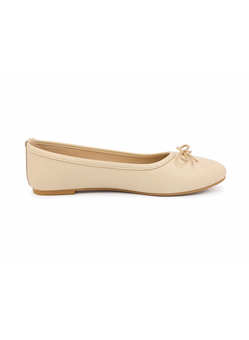 OG Classic Ballerina Flats Beige  – Leather Look With Bow Detail - Image 4