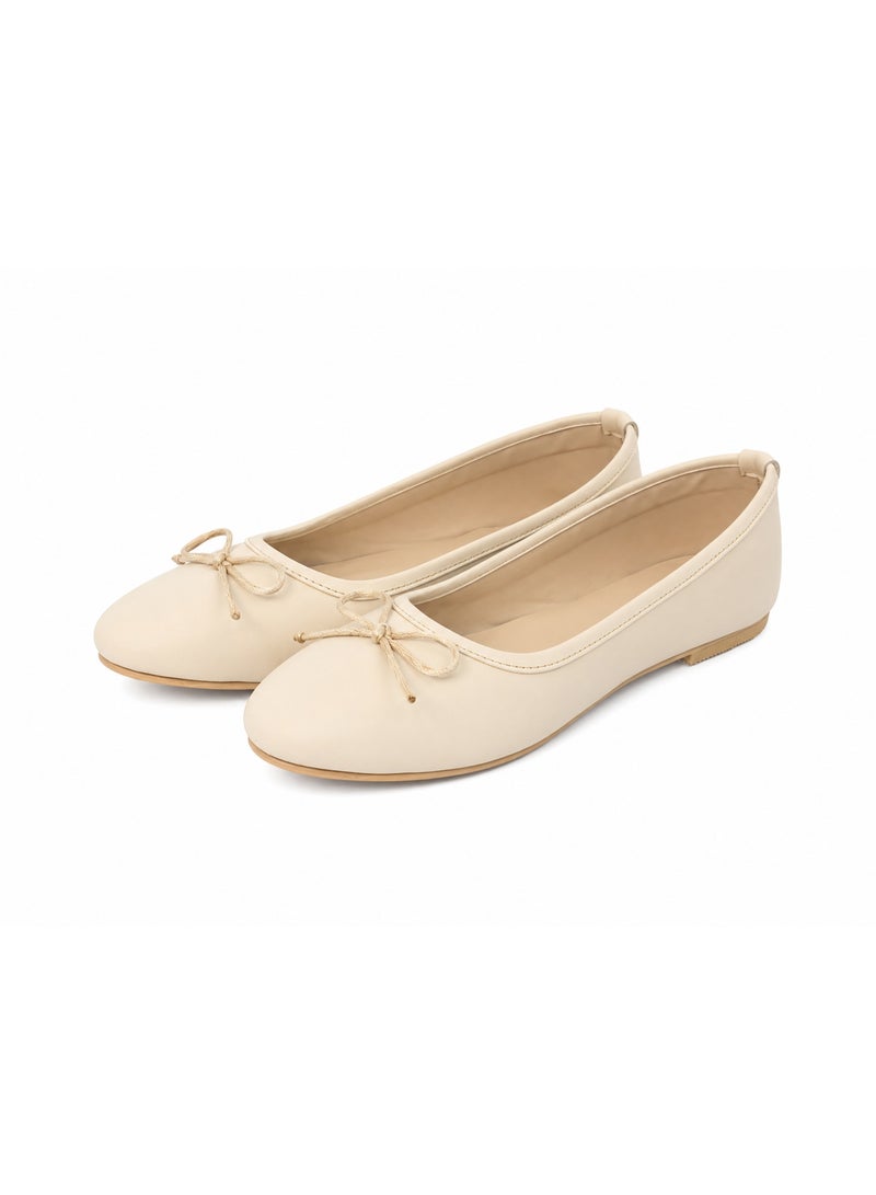 OG Classic Ballerina Flats Beige  – Leather Look With Bow Detail - Image 5