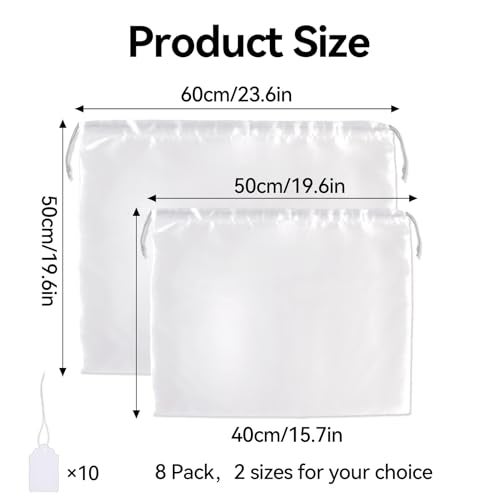Klmnop 8 Pack Dust Bags for Handbags, Silk Dust Bag for Handbags Purses Shoes Cloth, Large & Middle Drawstring Bag with Hang Tags for Daily Travel Storage(White, 4Pcs 24×20 inch, 4Pcs 20×16 inch) - Image 2