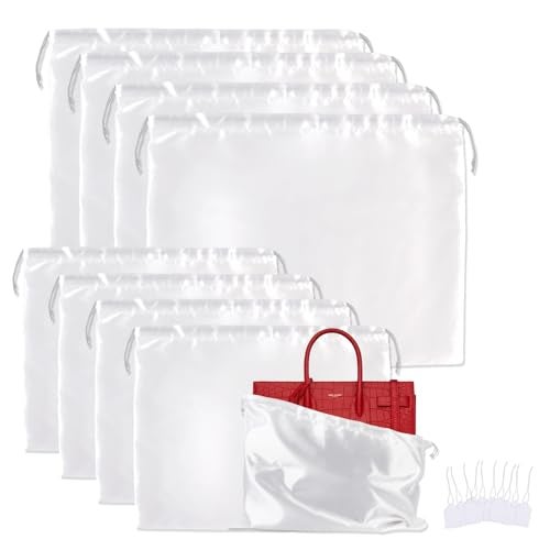 Klmnop 8 Pack Dust Bags for Handbags, Silk Dust Bag for Handbags Purses Shoes Cloth, Large & Middle Drawstring Bag with Hang Tags for Daily Travel Storage(White, 4Pcs 24×20 inch, 4Pcs 20×16 inch) - Image 1