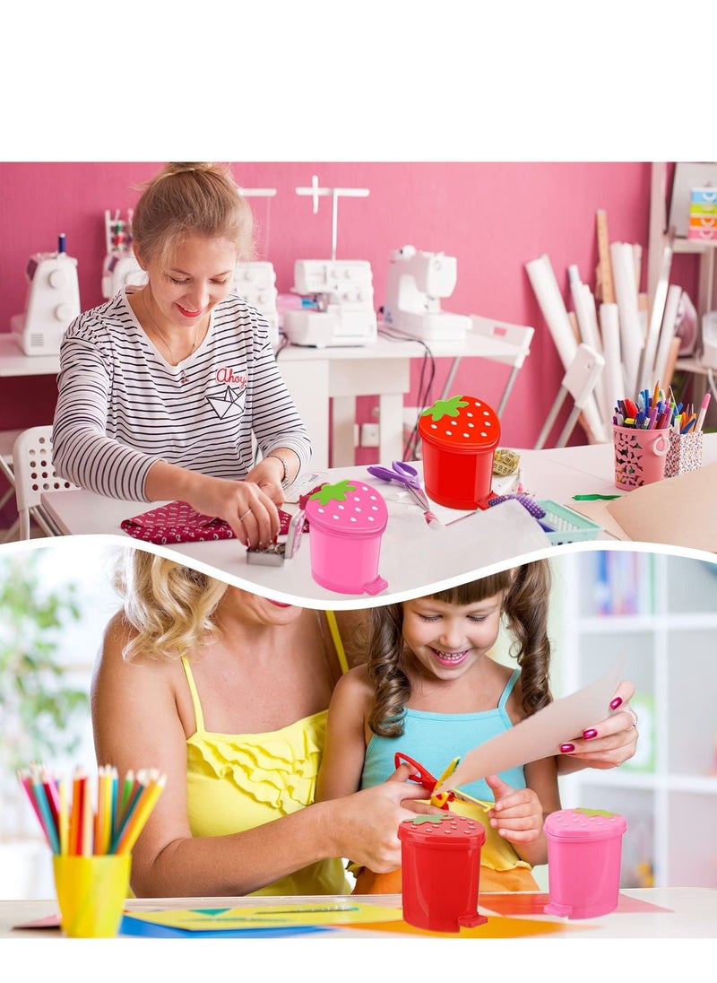 SYOSI - 2 Pieces Strawberry Desk Trash Can, Kawaii Mini Trash Can with Lid Cute Red Pink Trash Can, Tiny Garbage Can with Swing Lid Desktop Organizer for Coffee Table Kitchen Office Car Pink Red - Image 1