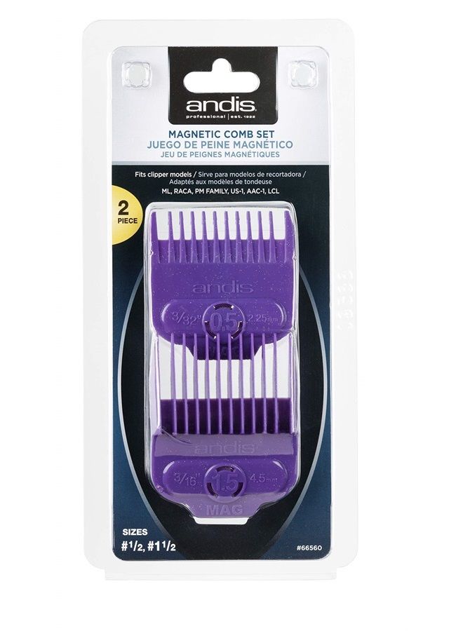 Andis 66560 Magnetic Comb Set - Dual Pack 0.5 & 1.5 - High-Quality Material with Long-Lasting Performance - Provides Safe & Accurate Clipper Cutting – 2 Count – Violet - Image 3