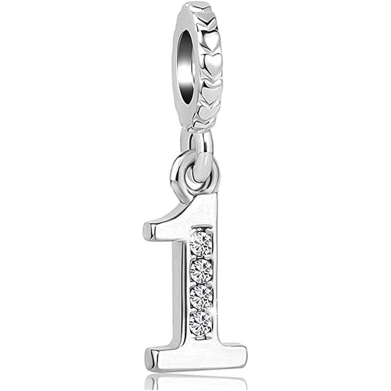 Lucky Number 0-9 Arabic Numerals Charms with Sparkling Clear Cyrstal Dangle Bead Compatible With Pandora Charms Bracelets