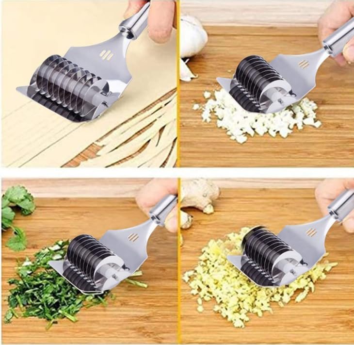 faas 1pc Manual Stainless Steel Noodle Roller Cutter, Spaghetti Maker Noodle Lattice Roller Lattice Dough Cutter Mincer for Homemade Pasta, Ravioli, Lasagna & Baking - Image 4