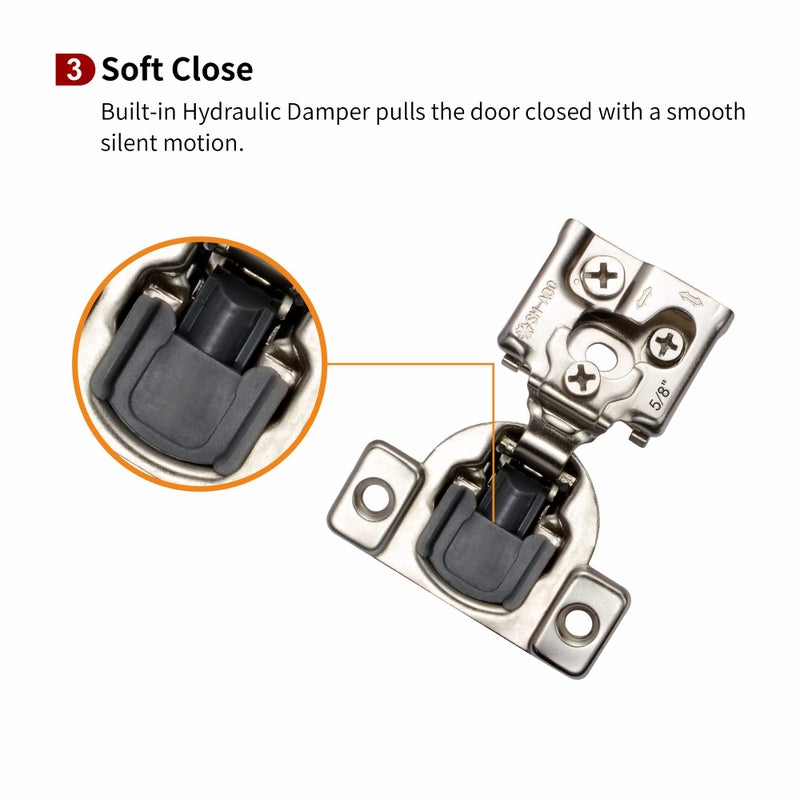 Stianc 10 Pack 5/8"" Overlay 3D Soft Close Hinges For Face Frame Kitchen Cabinet  3 Way Adjustability  Quiet Self Closing Door  105 Degree - Image 4