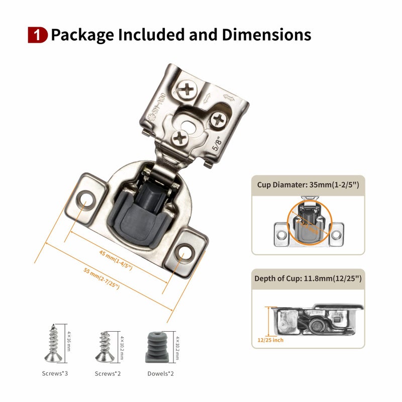 Stianc 10 Pack 5/8"" Overlay 3D Soft Close Hinges For Face Frame Kitchen Cabinet  3 Way Adjustability  Quiet Self Closing Door  105 Degree - Image 2