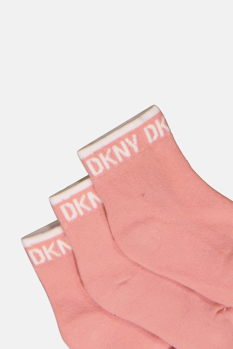 DKNY Kids Girl 6 Pairs Brand Logo Ankle Socks, Pink - Image 3