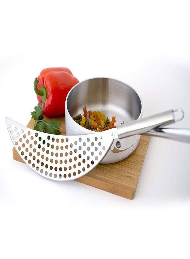 Mrisata Pan Strainer, Stainless Steel Strainer Pot with Handle, Half Moon Pot Strainer for Kitchen pots, Multi Purpose Food Drain, Stainless steel kitchen filter, Pot Strainer - Image 5