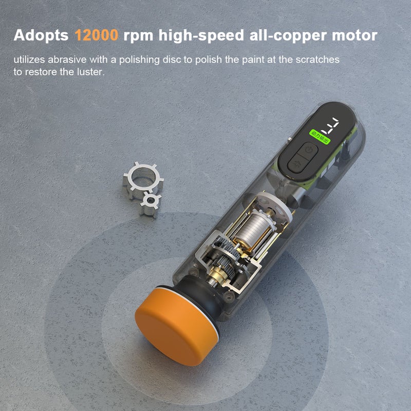Car Waxing Polishing Sanding Machine Handheld Car Paint Scratch Repairing Machine Windscreen Glass Oil Film Remove Machine 12000RPM All Copper Motor LED Display 3 Gears of Power Output Adjustable - Image 3