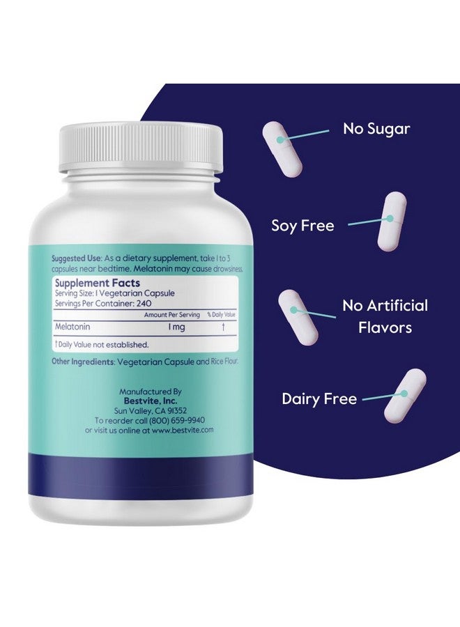 BESTVITE BESTVITE Melatonin 1 mg (240 Vegetarian Capsules) - No Stearates - No Sucralose, No Dextrose, No Silicon Dioxide, No Mannitol - Vegan - Non-GMO - Gluten-Free - Image 2