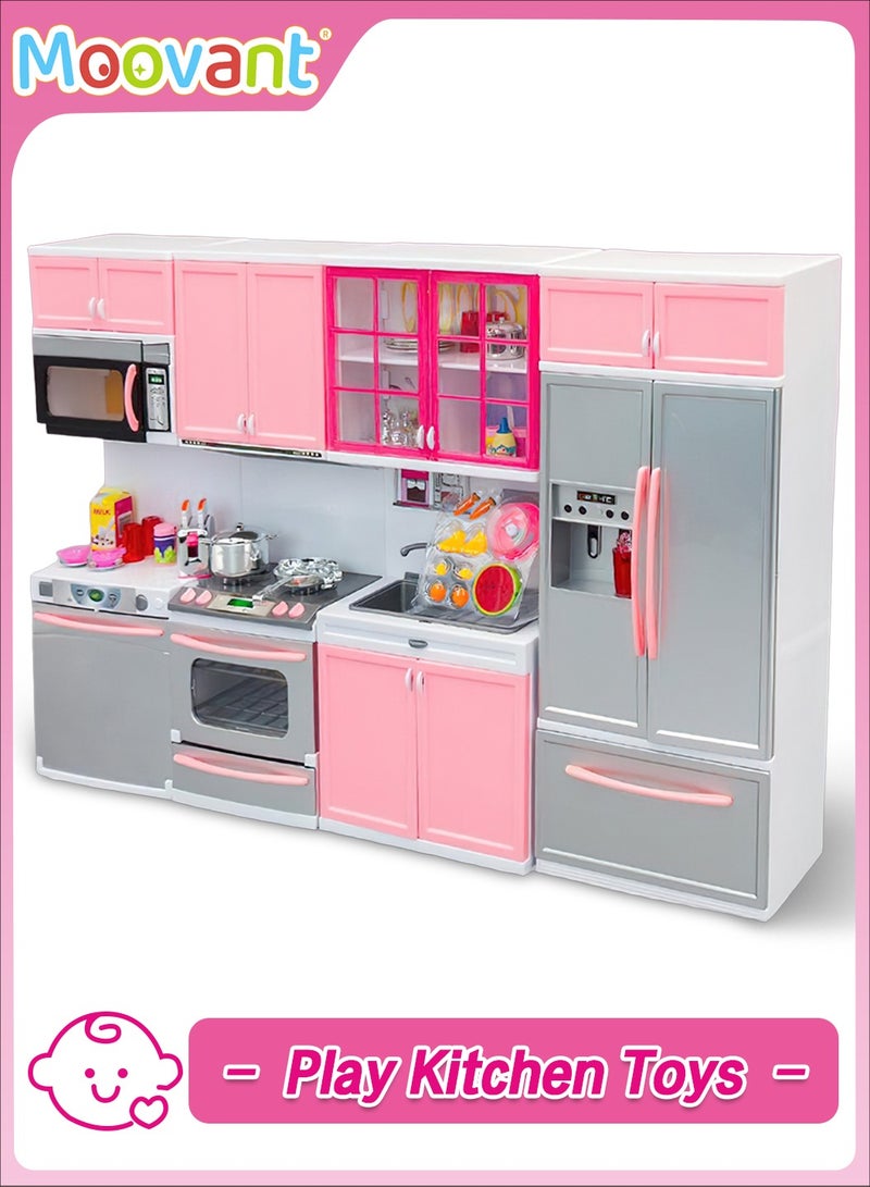 موفانت ألعاب مطبخ للأطفال الصغار، مجموعة ألعاب مطبخ تظاهرية مع أضواء وأصوات، لعبة تفاعلية تعليمية للأطفال، وردي/رمادي - Image 1