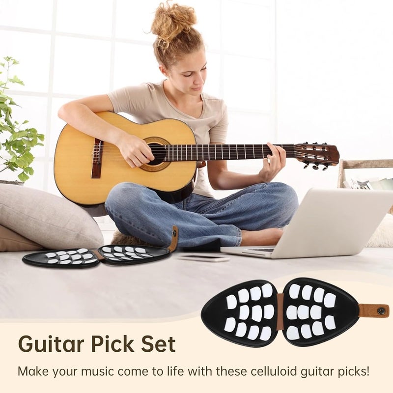 22-Piece Guitar Pick Set With Leather Holder,Celluloid Plectrums For Guitar & Bass - Image 2
