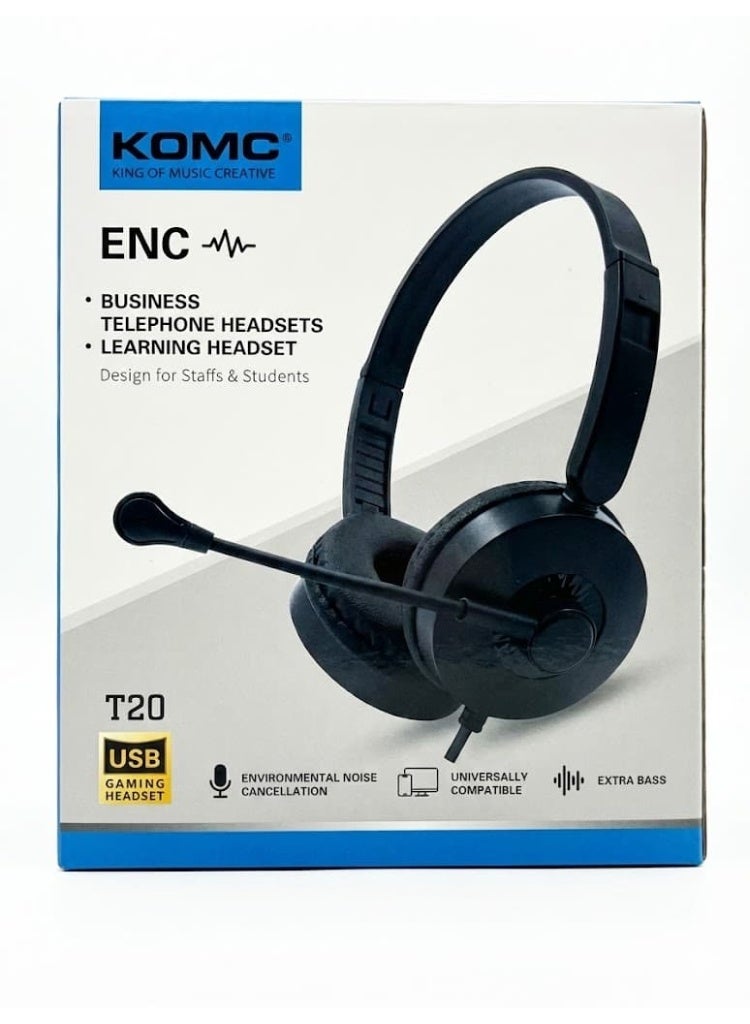 كومك سماعة رأس KOMC H10 USB بميكروفون عزل ضوضاء ENC للعمل والتعلم أونلاين - Image 4