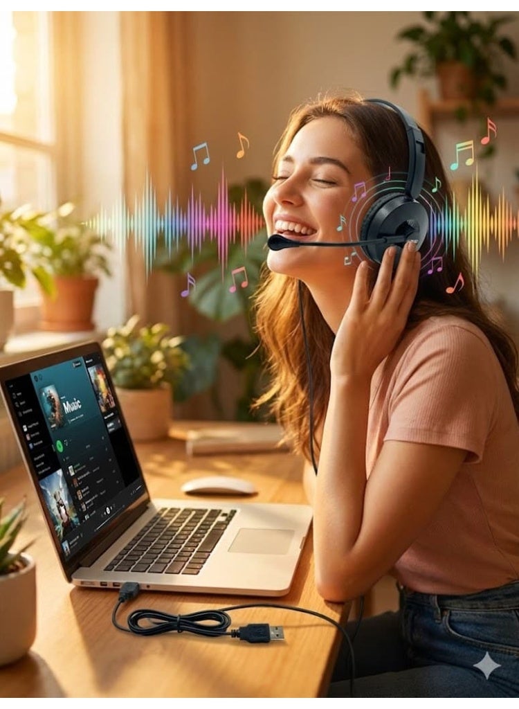 كومك سماعة رأس KOMC H10 USB بميكروفون عزل ضوضاء ENC للعمل والتعلم أونلاين - Image 3