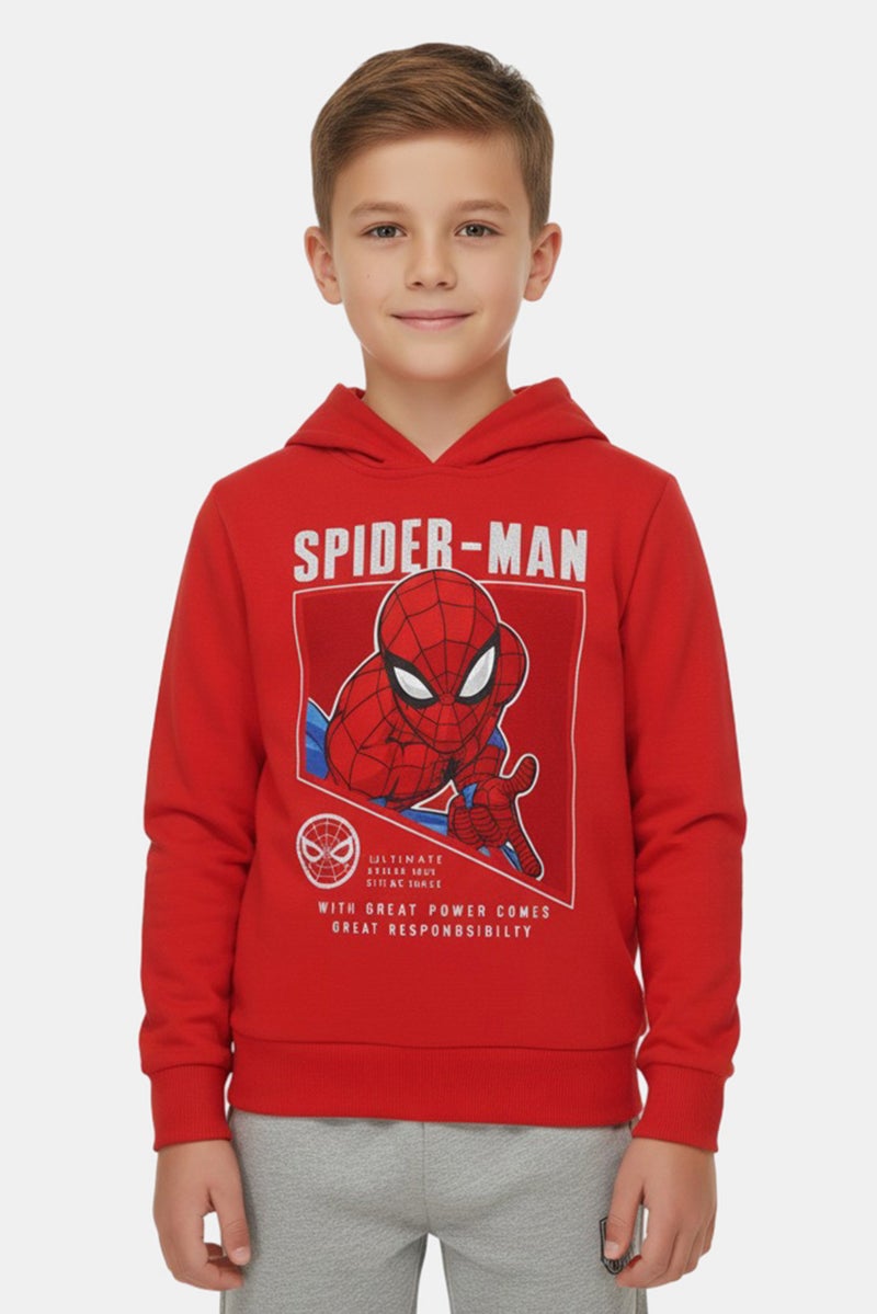 MARVEL Kids Boy Spider-Man Long Sleeve Hoodie, Red - Image 1