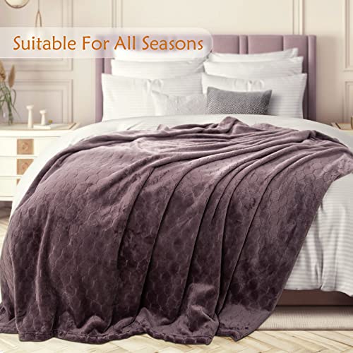 TOONOW Fleece Blanket Textured Fuzzy Plush Throw Blanket Twin Size 60" x 80", Super Soft Fluffy Bed Blanket Geometric Pattern Comfy Microfiber Flannel Blankets for Couch, Bed, Sofa, Purple - Image 3