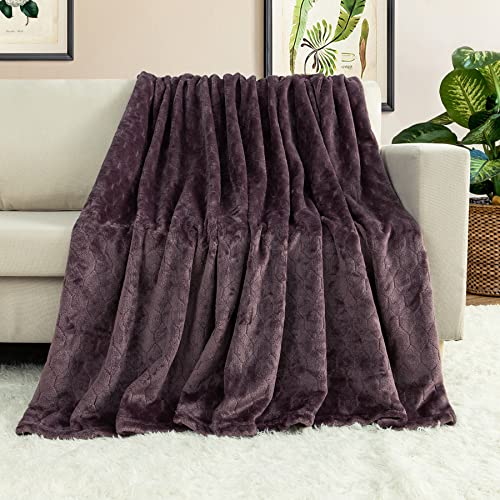 TOONOW Fleece Blanket Textured Fuzzy Plush Throw Blanket Twin Size 60" x 80", Super Soft Fluffy Bed Blanket Geometric Pattern Comfy Microfiber Flannel Blankets for Couch, Bed, Sofa, Purple - Image 2