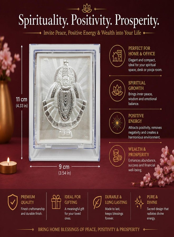 ARTSMINE 999 Pure Silver Ambabai Mahalakshmi Acrylic Frame | Kolhapur Mahalaxmi Frame | Size 11 * 9 CM | with Purity Certificate | Perfect for Pooja & Home Mandir | Ideal Diwali Gifting | Gift Bag - Image 3