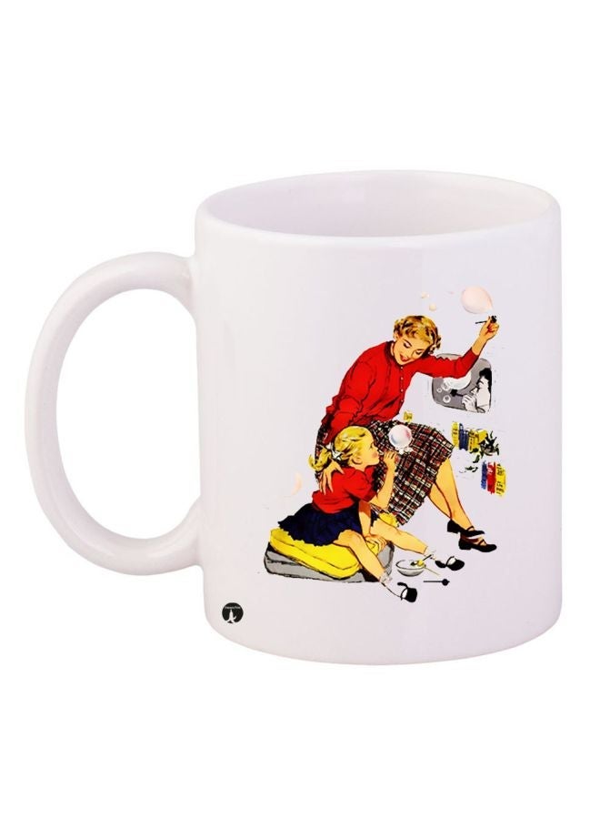 RYN Cartoon Printed Coffee Mug White/Red/Yellow 11ounce