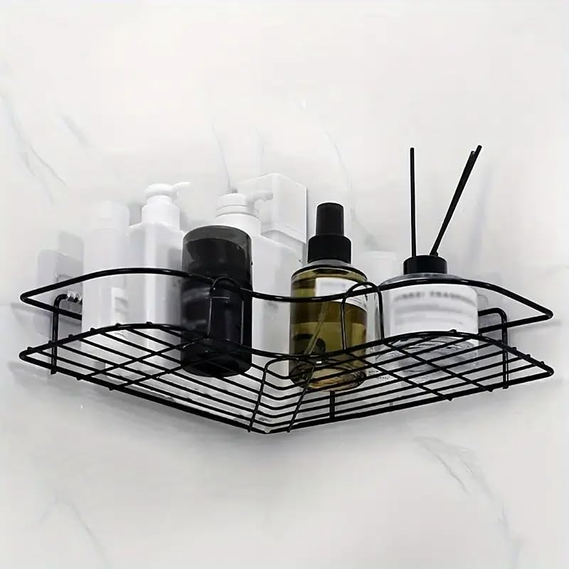 KYMIO Stainless Steel Wall Mounted Bathroom Corner Shelf Organizer Storage Hanging Shower Caddy Corner Self-Adhesive Soap Holder (Pack of 1), Black - Image 2