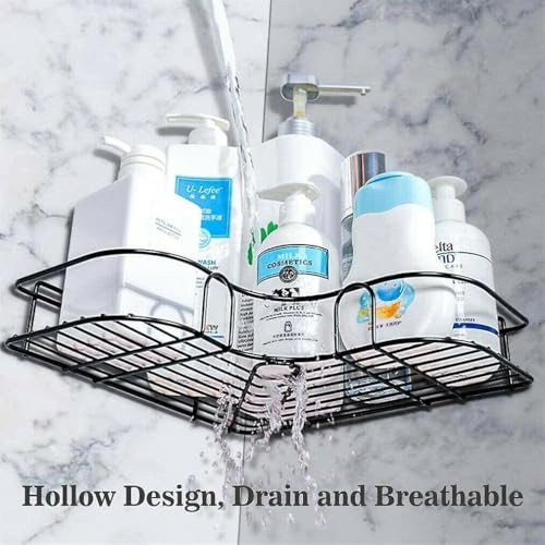 KYMIO Stainless Steel Wall Mounted Bathroom Corner Shelf Organizer Storage Hanging Shower Caddy Corner Self-Adhesive Soap Holder (Pack of 1), Black - Image 4