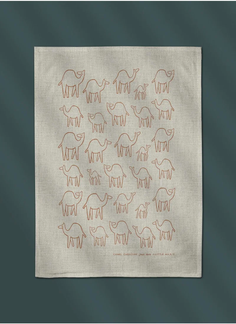 المجلس الصغير Linen tea towel, camel caravan