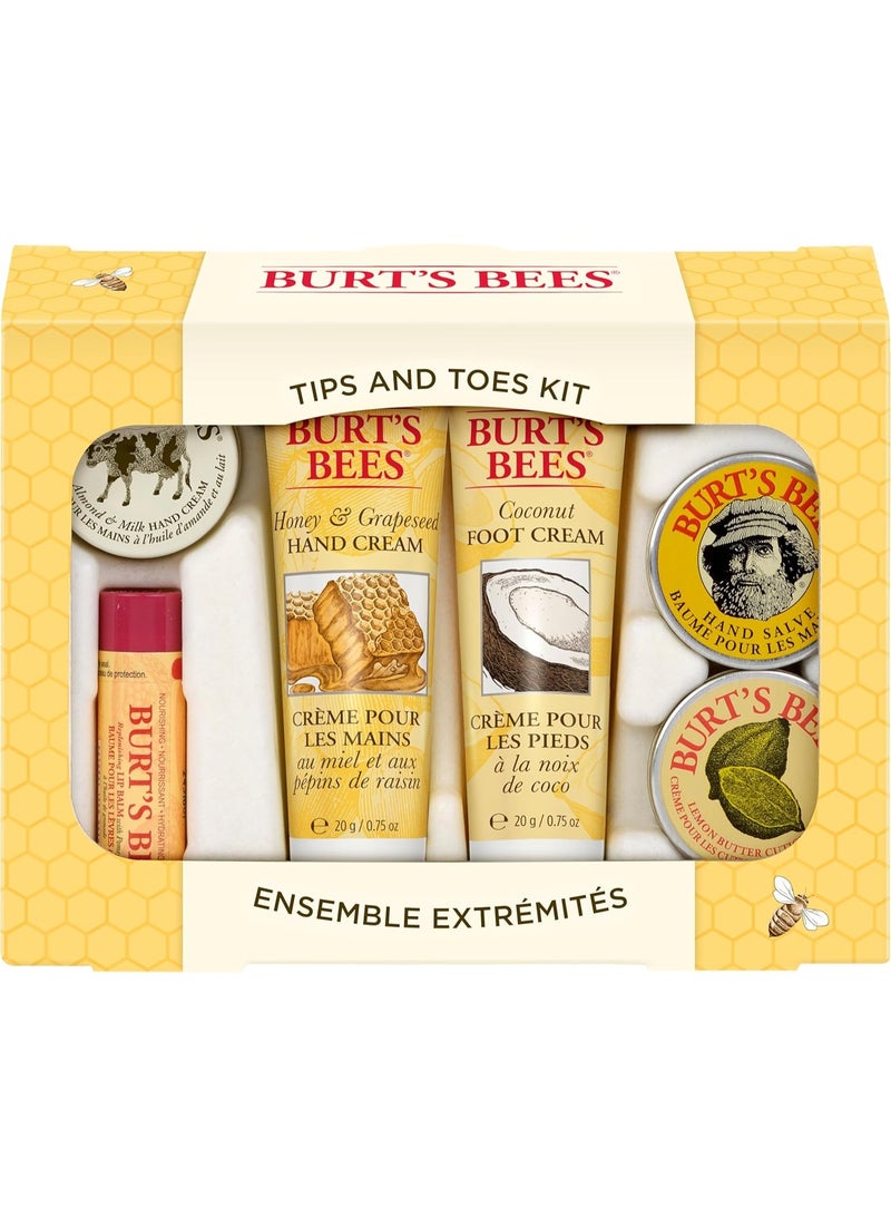 Burt's Bees Christmas Gifts, 6 Skincare Stocking Stuffers Products, Tips & Toes Set - Pomegranate Lip Balm, Almond Milk & Honey Hand Creams, Coconut Foot Cream, Lemon Butter Cuticle Cream & Hand Salve