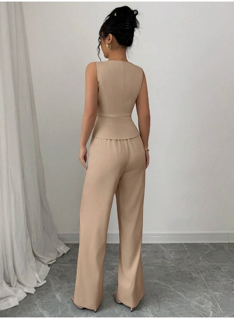 SHEINWomen Elegant Sleeveless Blazer Vest And Suit Pants Set, Business Commuter Style, - Image 5