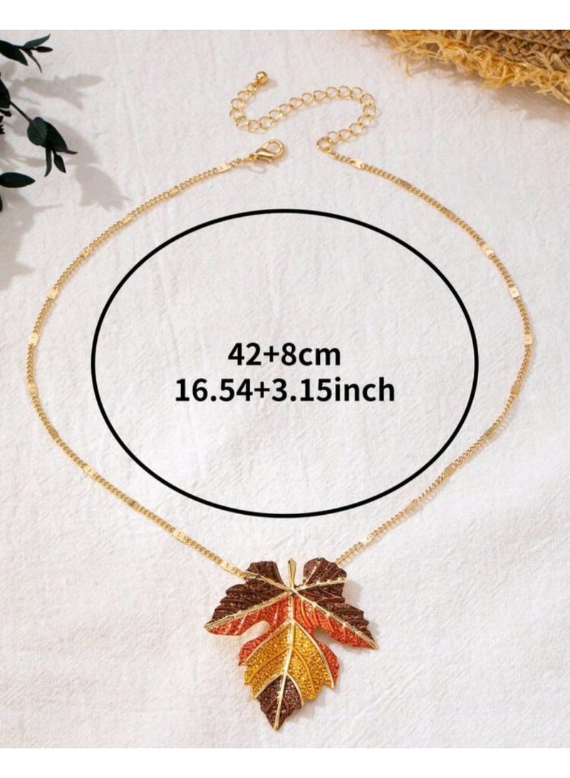 شي إن قلادة واحدة من سبيكة معدنية مطلية على شكل ورقة قيقب خريفية للنساء - Image 5