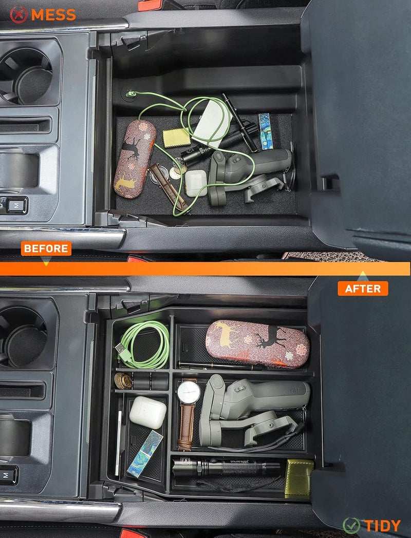 Savadicar Center Console Storage Tray with Rubber Pad for 2021-2022 Ford F150 - Six Grids Layered Organizer - Image 5
