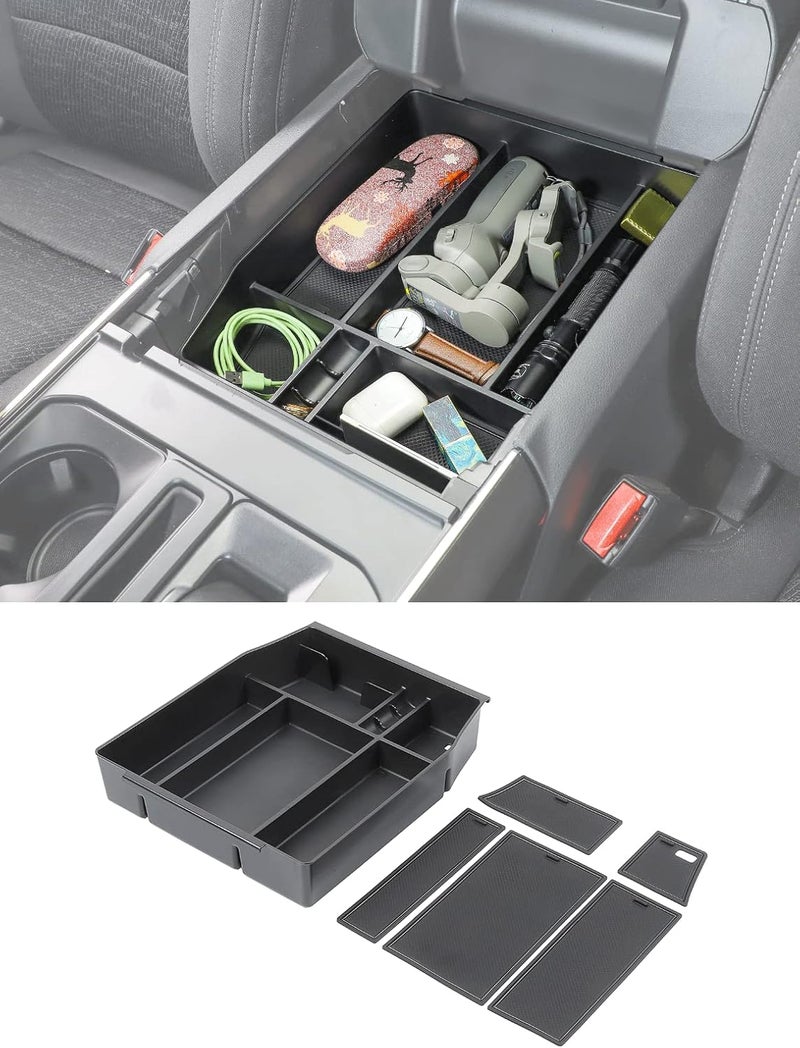 Savadicar Center Console Storage Tray with Rubber Pad for 2021-2022 Ford F150 - Six Grids Layered Organizer - Image 1