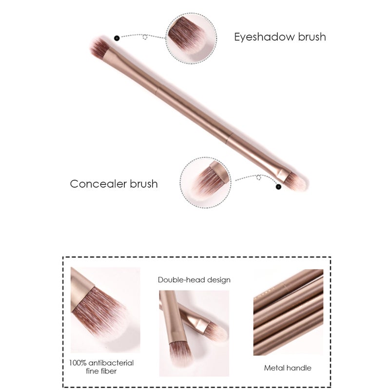 Professional Double-head Makeup Brush Eye Shadow Brush Foundation Powder Brushes with Metal Handle - Image 5