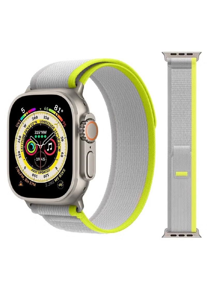 vesus Apple Watch Trail Band 49mm 45mm 44mm 42mm Nylon Woven Sport Strap for iWatch Series Ultra/8/7/SE/6/5/4/3/2/1 Grey/Yellow