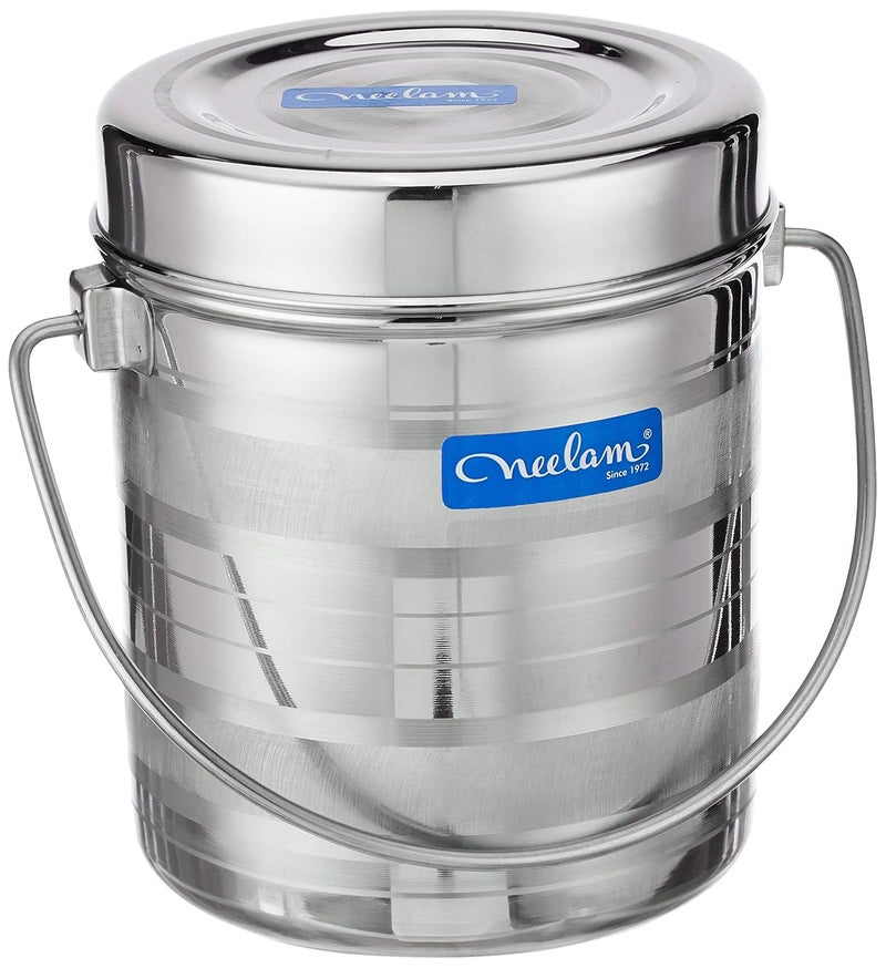 Neelam Neelam Stainless Steel 13 22 Gauge Diamond Milk Pot 2600 ml Stainless Steel Storage Can Useable As Steel Dabba Milk ghee Oil Storage Etc Heavy Jointless Body Induction Compatible Silver - Image 1