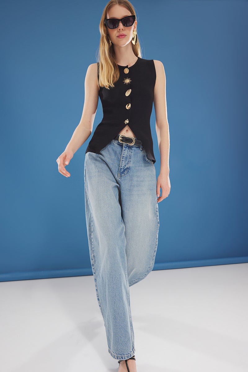 trendyol Black Button Detailed Vest - Image 3