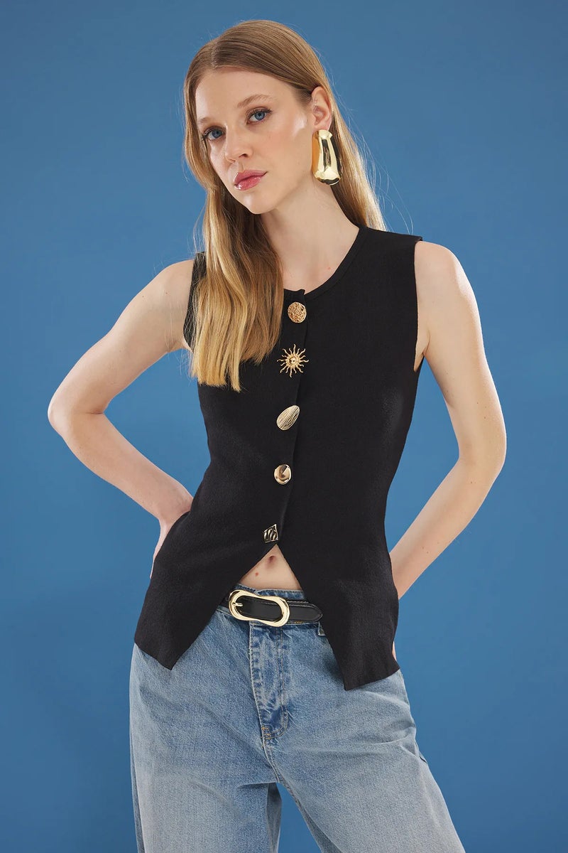 trendyol Black Button Detailed Vest - Image 1