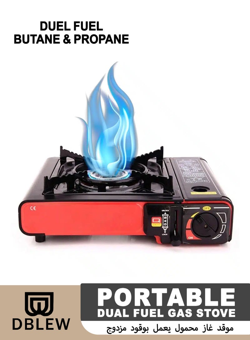 DBLEW Portable Butane Gas Stove Single Burner Outdoor Camping Cooking Stove with Safety Lock, Windproof Shield, Adjustable Flame & Automatic Electronic Ignition Ideal for Travel, Picnic, BBQ, and Emergency Use - Image 1