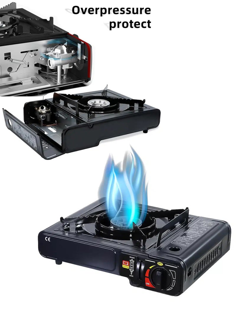 DBLEW Portable Butane Gas Stove Single Burner Outdoor Camping Cooking Stove with Safety Lock, Windproof Shield, Adjustable Flame & Automatic Electronic Ignition Ideal for Travel, Picnic, BBQ, and Emergency Use - Image 3