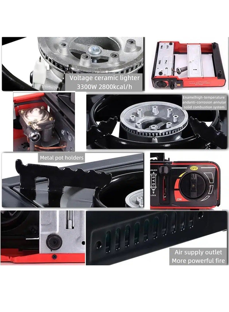 DBLEW Portable Butane Gas Stove Single Burner Outdoor Camping Cooking Stove with Safety Lock, Windproof Shield, Adjustable Flame & Automatic Electronic Ignition Ideal for Travel, Picnic, BBQ, and Emergency Use - Image 5