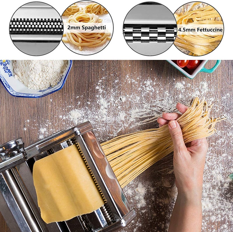 Devo Devo Pasta Maker Machine Stainless Steel Manual Pasta Roller with 7 Adjustable Thickness Settings Noodles Cutter for Spaghetti Fettuccini Lasagna  - Image 3