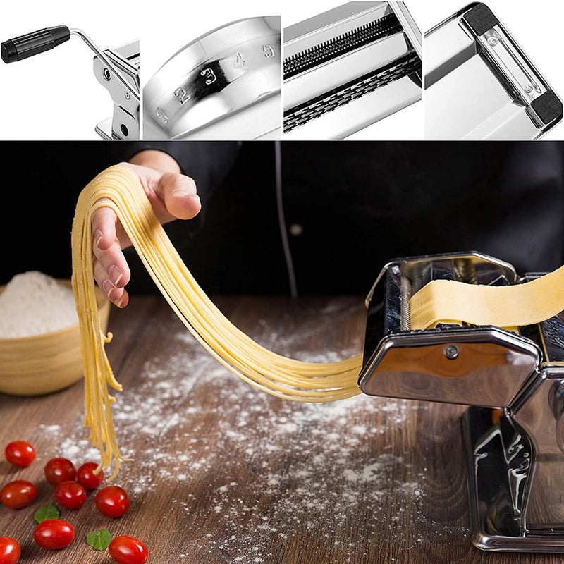 Devo Devo Pasta Maker Machine Stainless Steel Manual Pasta Roller with 7 Adjustable Thickness Settings Noodles Cutter for Spaghetti Fettuccini Lasagna  - Image 5